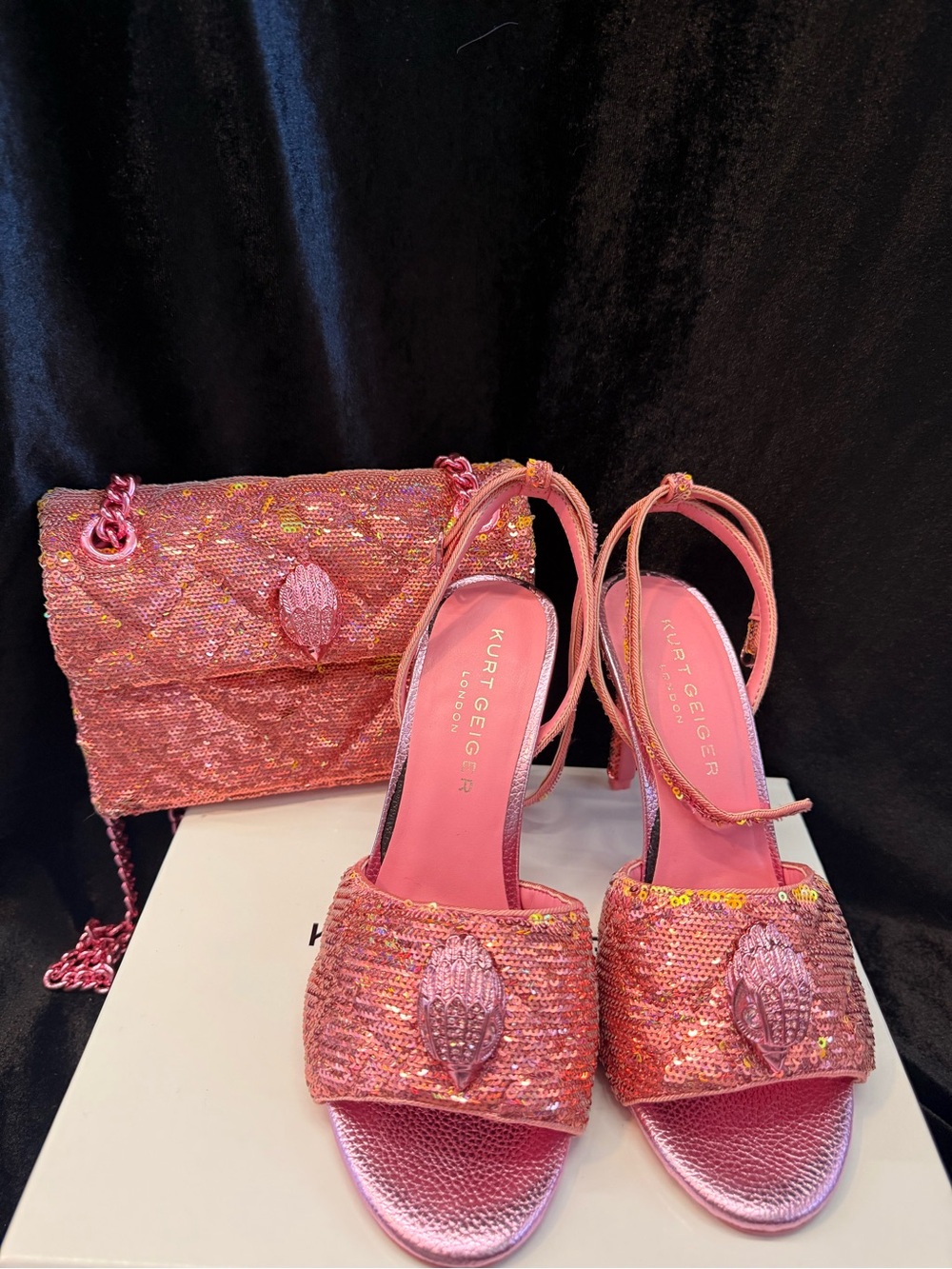 Kurt Geiger Pink Sequin Mini Bag and Matching Pink Sequin Heels